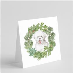 CK8914GC55 5 x 5 in. Unisex Bichon Frise Tongue Out with Christmas Wreath Square Greeting Cards & Envelopes, Multi Color - Pack of 8