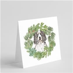 5 x 5 in. Unisex English Springer Spaniel Tricolor with Christmas Wreath Square Greeting Cards & Envelopes, Multi Color - Pack of 8 -  PartyPros, PA2902836