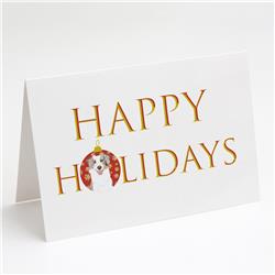CK9152GCA7P 5 x 7 in. Unisex Australian Shepherd Red Merle Tricolor No.1 Happy Holidays Greeting Cards & Envelopes, Multi Color - Pack of 8