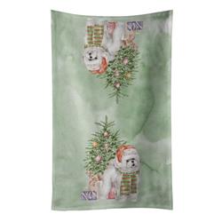 25 x 15 in. Unisex Christmas Bichon Frise Red Hat Kitchen Towel, Multi Color