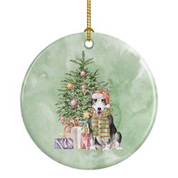2.8 x 2.8 in. Unisex Bull Terrier Black Christmas Presents & Tree Ceramic Ornament, Multi Color