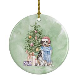 2.8 x 2.8 in. Unisex Australian Shepherd Christmas Presents & Tree Ceramic Ornament, Multi Color