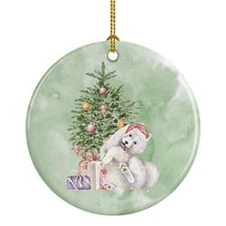 2.8 x 2.8 in. Unisex Samoyed Caught Up Christmas Presents & Tree Ceramic Ornament, Multi Color