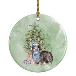 2.8 x 2.8 in. Unisex Dachshund Longhair Black & Tan Christmas Presents & Tree Ceramic Ornament, Multi Color