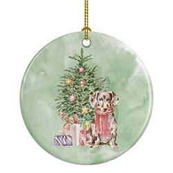 2.8 x 2.8 in. Unisex Dachshund Chocolate Piebald Dapple Christmas Presents & Tree Ceramic Ornament, Multi Color