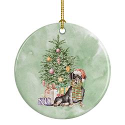 2.8 x 2.8 in. Unisex Dachshund Black & Tan Christmas Presents & Tree Ceramic Ornament, Multi Color
