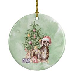 2.8 x 2.8 in. Unisex Dachshund Chocolate Tan Christmas Presents & Tree Ceramic Ornament, Multi Color