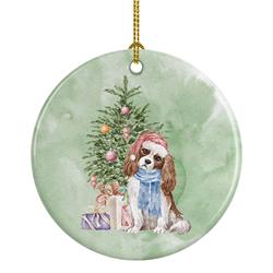 2.8 x 2.8 in. Unisex Cavalier Spaniel Tricolor Blenheim Christmas Presents & Tree Ceramic Ornament, Multi Color