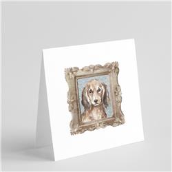 5 x 5 in. Unisex Dachsund Longhaired Red Front View Square Greeting Cards & Envelopes, Multi Color - Pack of 8