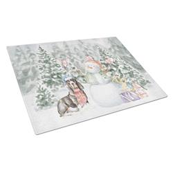CK8069LCB 15 x 12 in. Unisex Basset Hound Black & White & Tan with Christmas Presents Glass Cutting Board, Multi Color - Large