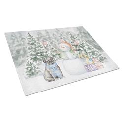 CK8073LCB 15 x 12 in. Unisex Pug Black Sitting with Christmas Presents Glass Cutting Board, Multi Color - Large