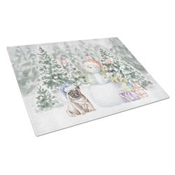CK8074LCB 15 x 12 in. Unisex Pug Fawn Sitting with Christmas Presents Glass Cutting Board, Multi Color - Large