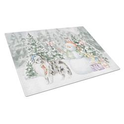 CK8093LCB 15 x 12 in. Unisex Sheltie & Shetland Sheepdog Blue Merle Standing with Christmas Presents Glass Cutting Board, Multi Color - Large