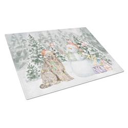 CK8094LCB 15 x 12 in. Unisex Briard with Christmas Presents Glass Cutting Board, Multi Color - Large