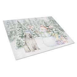 CK8095LCB 15 x 12 in. Unisex Briard Smiling with Christmas Presents Glass Cutting Board, Multi Color - Large