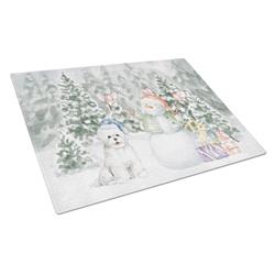 CK8096LCB 15 x 12 in. Unisex Bichon Frise with Christmas Presents Glass Cutting Board, Multi Color - Large