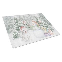 CK8097LCB 15 x 12 in. Unisex Bichon Frise Smiling with Christmas Presents Glass Cutting Board, Multi Color - Large