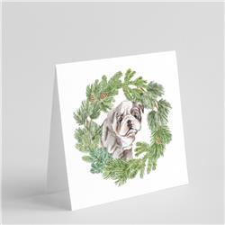 CK8842GC55 5 x 5 in. Unisex Bulldog Lilac Puppy with Christmas Wreath Square Greeting Cards & Envelopes, Multi Color - Pack of 8