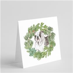 CK8843GC55 5 x 5 in. Unisex Bulldog Brindled with Christmas Wreath Square Greeting Cards & Envelopes, Multi Color - Pack of 8