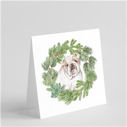 CK8844GC55 5 x 5 in. Unisex Bulldog Fawn Head Tilt with Christmas Wreath Square Greeting Cards & Envelopes, Multi Color - Pack of 8