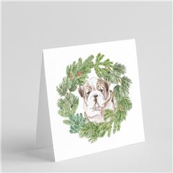 CK8846GC55 5 x 5 in. Unisex Bulldog Puppy Fawn Brindle with Christmas Wreath Square Greeting Cards & Envelopes, Multi Color - Pack of 8