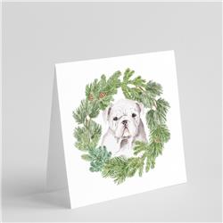 CK8847GC55 5 x 5 in. Unisex Bulldog Puppy White with Christmas Wreath Square Greeting Cards & Envelopes, Multi Color - Pack of 8