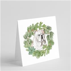 CK8848GC55 5 x 5 in. Unisex Bulldog Fawn with Christmas Wreath Square Greeting Cards & Envelopes, Multi Color - Pack of 8