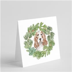 5 x 5 in. Unisex Cocker Spaniel Red & White with Christmas Wreath Square Greeting Cards & Envelopes, Multi Color - Pack of 8