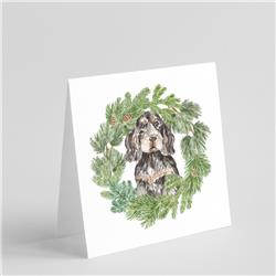 5 x 5 in. Unisex Cocker Spaniel Black & Tan with Christmas Wreath Square Greeting Cards & Envelopes, Multi Color - Pack of 8