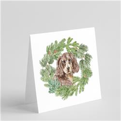 5 x 5 in. Unisex Cocker Spaniel Liver & Tan with Christmas Wreath Square Greeting Cards & Envelopes, Multi Color - Pack of 8