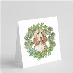 CK8853GC55 5 x 5 in. Unisex Cocker Spaniel Golden with Christmas Wreath Square Greeting Cards & Envelopes, Multi Color - Pack of 8