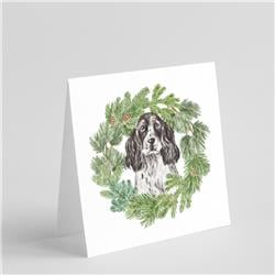 CK8855GC55 5 x 5 in. Unisex Cocker Spaniel Black & White Ticked with Christmas Wreath Square Greeting Cards & Envelopes, Multi Color - Pack of 8