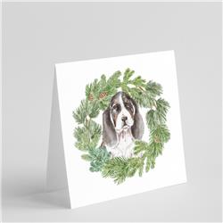 CK8856GC55 5 x 5 in. Unisex Basset Hound Puppy Tricolor with Christmas Wreath Square Greeting Cards & Envelopes, Multi Color - Pack of 8