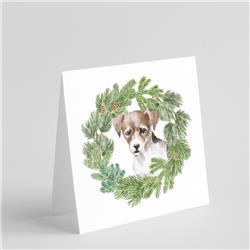 CK8860GC55 5 x 5 in. Unisex Jack Russell Terrier Puppy Tricolor with Christmas Wreath Square Greeting Cards & Envelopes, Multi Color - Pack of 8