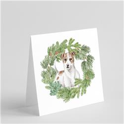 5 x 5 in. Unisex Jack Russell Terrier Chestnut & White with Christmas Wreath Square Greeting Cards & Envelopes, Multi Color - Pack of 8