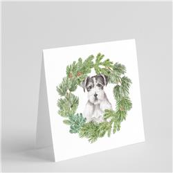 5 x 5 in. Unisex Jack Russell Terrier Black & White Wirehaired with Christmas Wreath Square Greeting Cards & Envelopes, Multi Color - Pack of 8