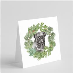 CK8867GC55 5 x 5 in. Unisex Pug Black with Christmas Wreath Square Greeting Cards & Envelopes, Multi Color - Pack of 8