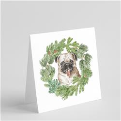 CK8868GC55 5 x 5 in. Unisex Pug Fawn with Christmas Wreath Square Greeting Cards & Envelopes, Multi Color - Pack of 8