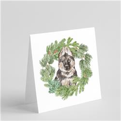 CK8872GC55 5 x 5 in. Unisex German Shepherd Puppy with Christmas Wreath Square Greeting Cards & Envelopes, Multi Color - Pack of 8