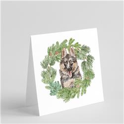 CK8873GC55 5 x 5 in. Unisex German Shepherd Puppy Smiling with Christmas Wreath Square Greeting Cards & Envelopes, Multi Color - Pack of 8
