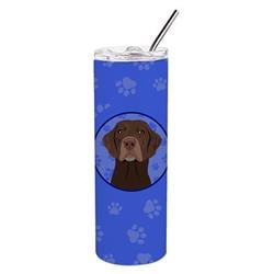 Picture of Carolines Treasures WDK1124TBL20 8.25 x 3 in. Unisex Labrador Retriever Chocolate No.2 Stainless Steel 20 oz Skinny Tumbler, Blue