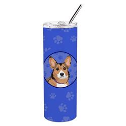 Picture of Carolines Treasures WDK1132TBL20 8.25 x 3 in. Unisex Pembroke Welsh Corgi Sable & White Stainless Steel 20 oz Skinny Tumbler, Blue