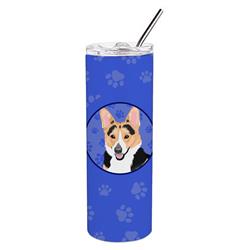 Picture of Carolines Treasures WDK1135TBL20 8.25 x 3 in. Unisex Pembroke Welsh Corgi Tricolor Red-Headed Stainless Steel 20 oz Skinny Tumbler, Blue