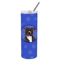 Picture of Carolines Treasures WDK1147TBL20 8.25 x 3 in. Unisex Pit Bull Brindle No.2 Stainless Steel 20 oz Skinny Tumbler, Blue