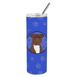 Picture of Carolines Treasures WDK1148TBL20 8.25 x 3 in. Unisex Pit Bull Chocolate Stainless Steel 20 oz Skinny Tumbler, Blue