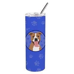Picture of Carolines Treasures WDK1150TBL20 8.25 x 3 in. Unisex Pit Bull Fawn No.2 Stainless Steel 20 oz Skinny Tumbler, Blue