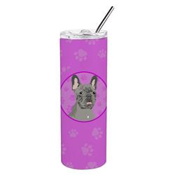 Picture of Carolines Treasures WDK1313TBL20 8.25 x 3 in. Unisex French Bulldog Blue Stainless Steel 20 oz Skinny Tumbler, Pink