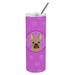 Picture of Carolines Treasures WDK1317TBL20 8.25 x 3 in. Unisex French Bulldog Cream Stainless Steel 20 oz Skinny Tumbler, Pink