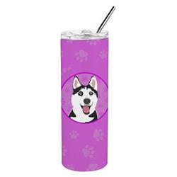 Picture of Carolines Treasures WDK1336TBL20 8.25 x 3 in. Unisex Siberian Husky Black & White No.2 Stainless Steel 20 oz Skinny Tumbler, Pink