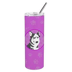 Picture of Carolines Treasures WDK1340TBL20 8.25 x 3 in. Unisex Siberian Husky Silver & White No.2 Stainless Steel 20 oz Skinny Tumbler, Pink